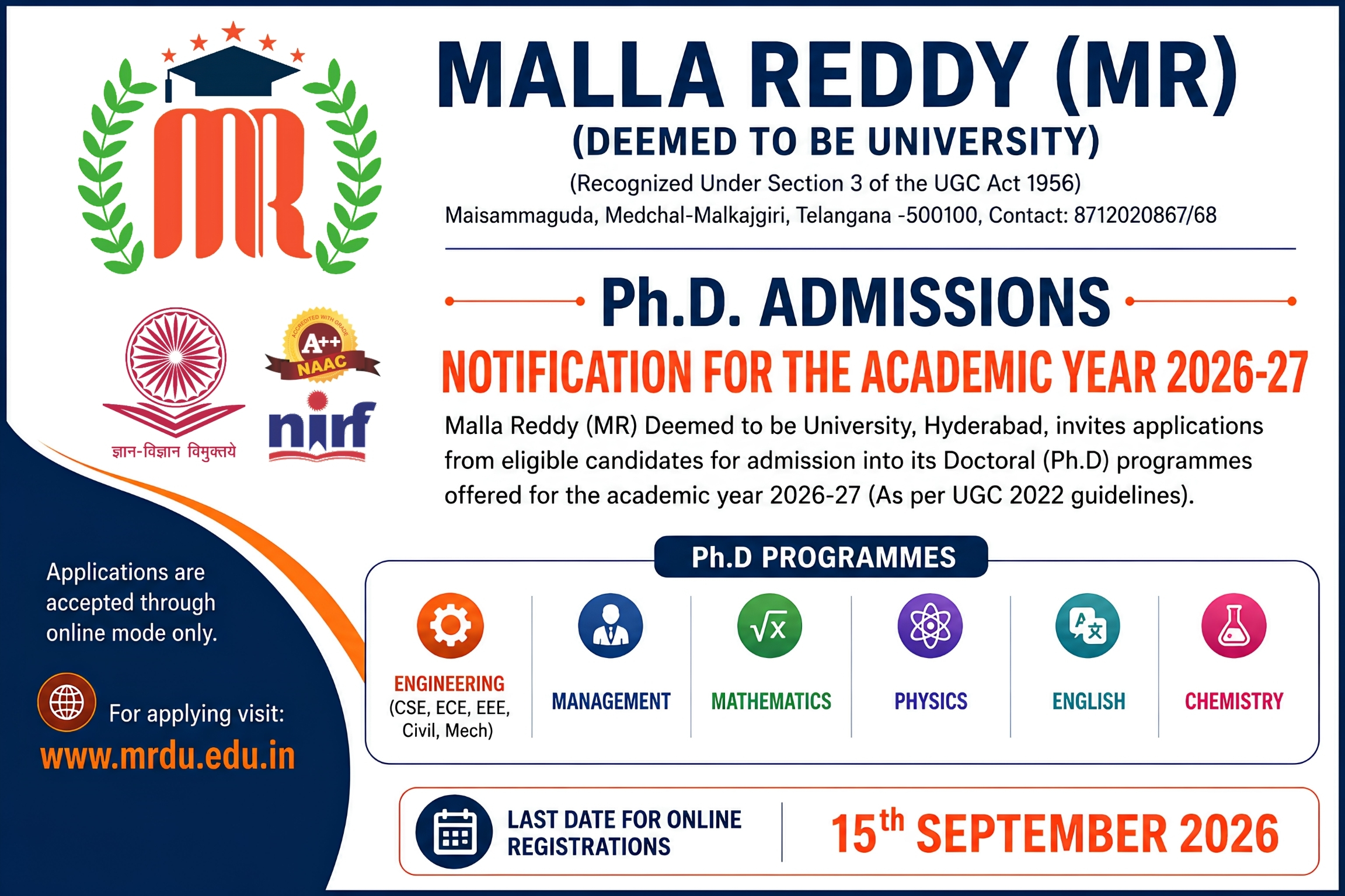 Malla Reddy (MR) Deemed to be University