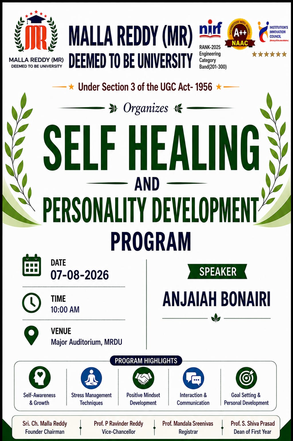 SELF HEALING AND PERSONALITY DEVELOPMENT PROGRAM