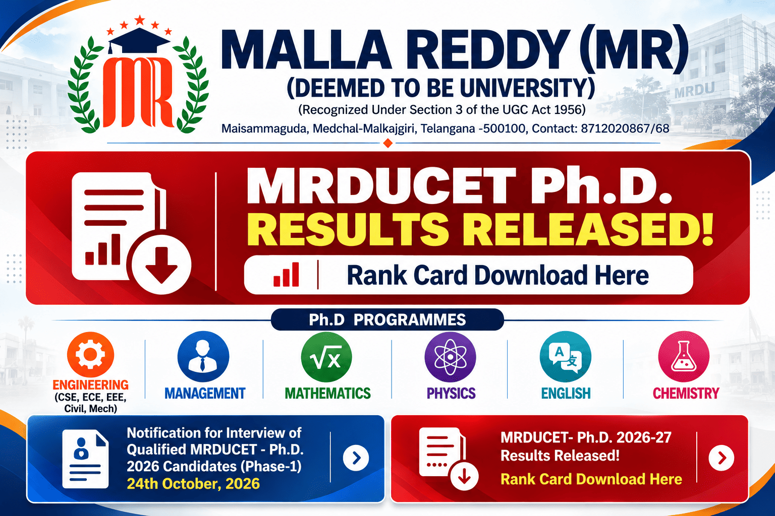 Malla Reddy (MR) Deemed to be University Ph.D. Entrance Exam